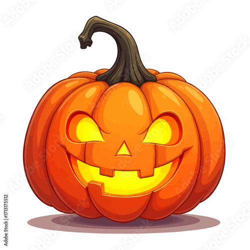 Gleaming Jack-o'-lantern face glows with spooky, festive Halloween spirit, perfect for seasonal decor.