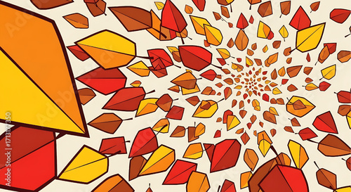 Autumnal Abstract Background with Falling Leaves in Warm Colors, Fall Season