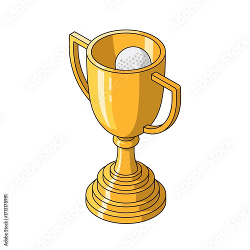 A golden trophy with a golf ball inside, symbolizing a golf championship or award.