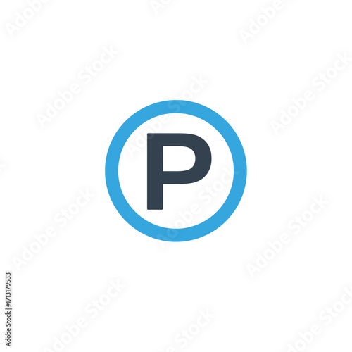 Blue parking sign with a large black p. Suitable for urban graphics, parking topics, transportation concepts, and city design projects.