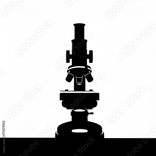 Silhouette of a laboratory microscope used for viewing small objects and biological specimens at high power created with generative ai