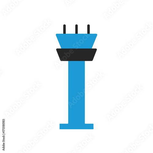 Simplified blue and black airport control tower for aviationthemed designs or illustrations in need of a modern air traffic control concept.