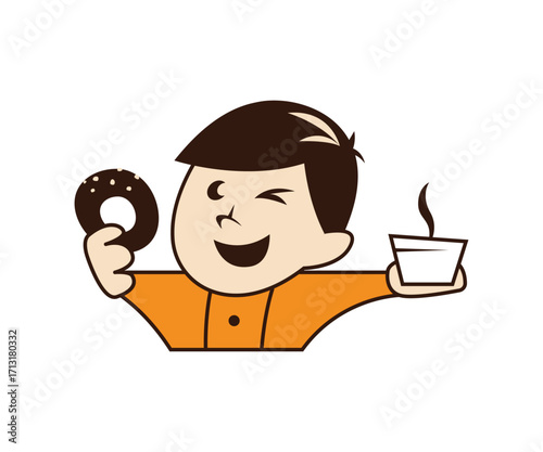 Donut and coffee cafe mascot logo icon design illustration