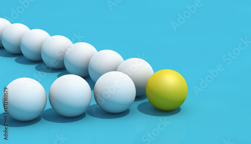 Leadership Business Abstract Concept. Yellow sphere leader is leading a group of white spheres.