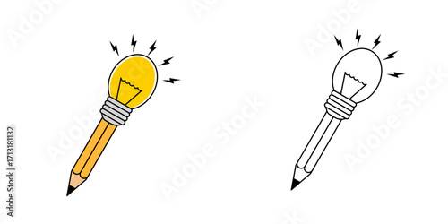 Minimalist icon of a pencil merging with a light bulb, representing the power of imagination and problem-solving. The artwork conveys intelligence, and innovative creativity.