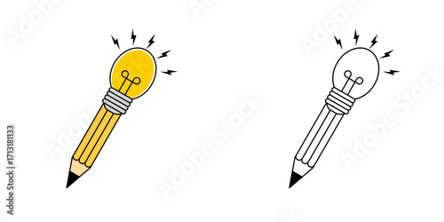 Minimalist icon of a pencil merging with a light bulb, representing the power of imagination and problem-solving.