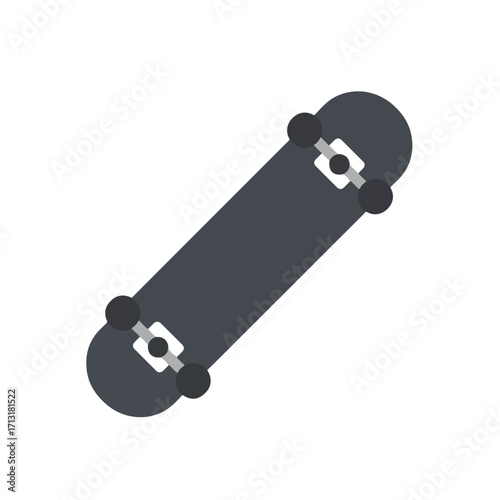 Dark gray skateboard on white background. Perfect for skateboarding, urban lifestyle, sports, recreation, and outdoor activities themed designs.