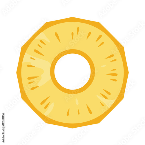 Bright pineapple slice with hole, perfect for summer designs, tropical themes, food blogs, recipe cards, and exotic fruit advertisements.