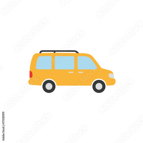 Yellow van ideal for family transportation. Perfect for travel blogs, car rental advertisements, or lifestyle magazines. Great for familyoriented designs.