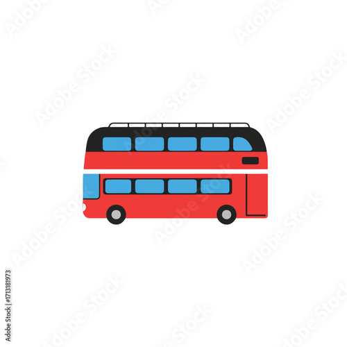 Red double decker bus typical of london england. Suitable for travel brochures, city guides, transportation websites, and tourist promotions.