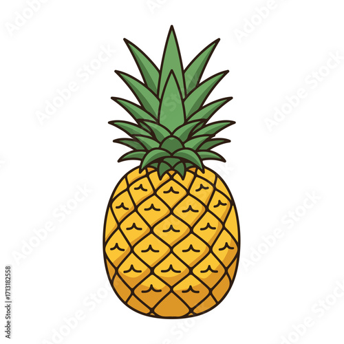 Yellow pineapple with green leaves, perfect for tropicalthemed designs and summerthemed graphics. Great for food and beverage industries.