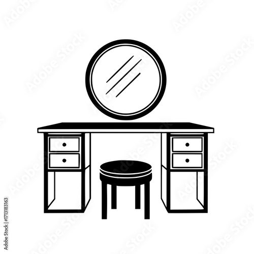 Dressing table with mirror icon representing furniture, beauty, and home interior design in vector illustration.