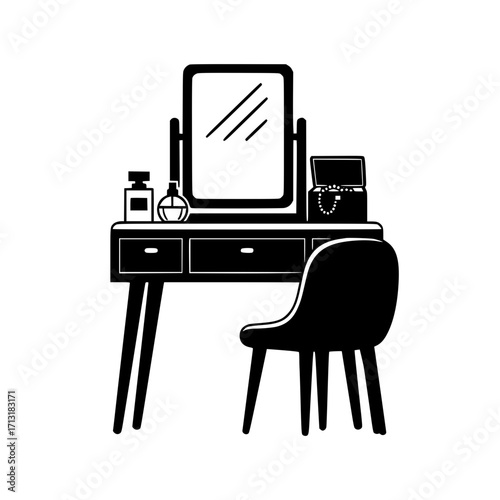 Dressing table with mirror and chair icon