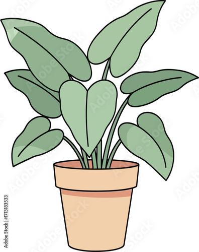 Potted Plant: A meticulously illustrated botanical study, the image presents a vibrant houseplant in a decorative pot, perfect for conveying freshness and home décor.