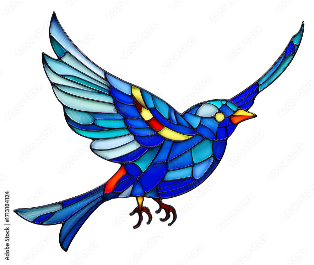 Obraz premium Isolated stained glass blue bird art object
