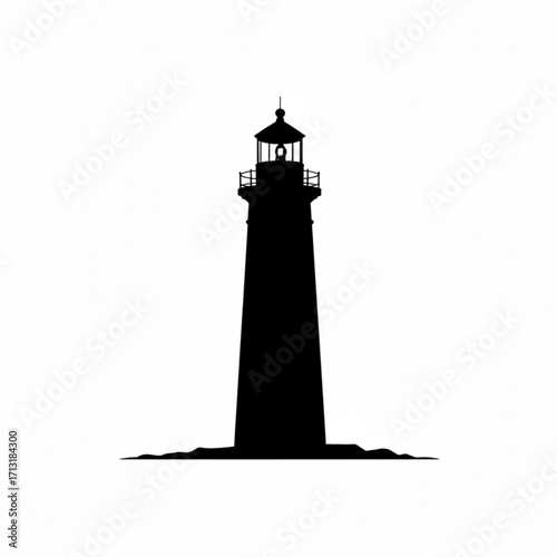 Silhouette of a tall lighthouse with a beacon and a viewing platform against a white background image view created with generative ai