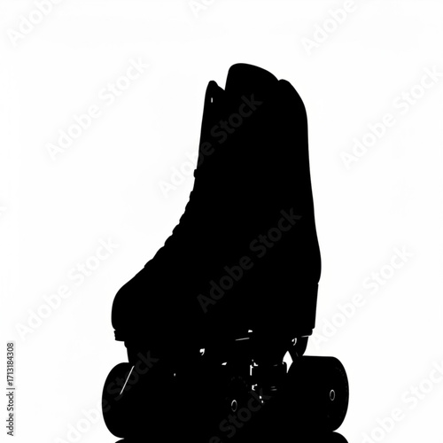 Silhouette of a roller skate with a high boot and four wheels in a black and white composition style created with generative ai
