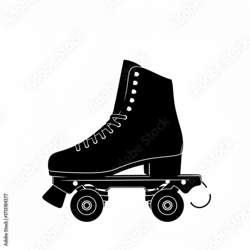 Illustration of a black roller skate with laces and wheels on a white background in vector format created with generative ai