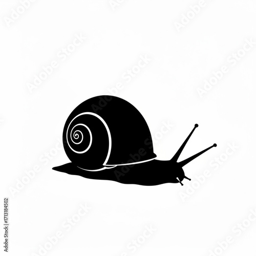 A black and white vector image of a snail with a spiral shell and two antennae on a white background created with generative ai