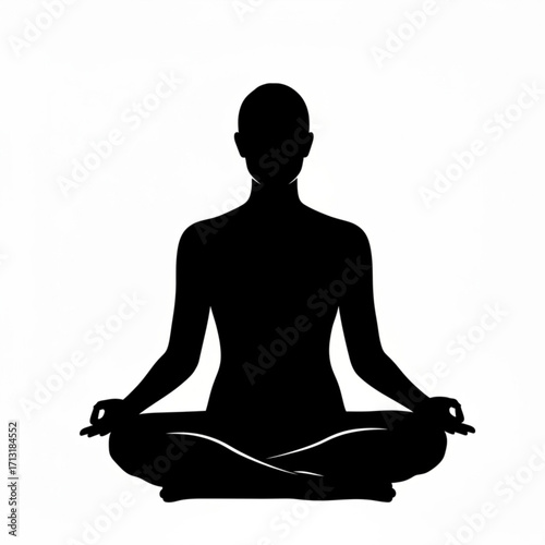 Silhouette of a person in lotus position meditating with hands in mudra on a white background image art created with generative ai
