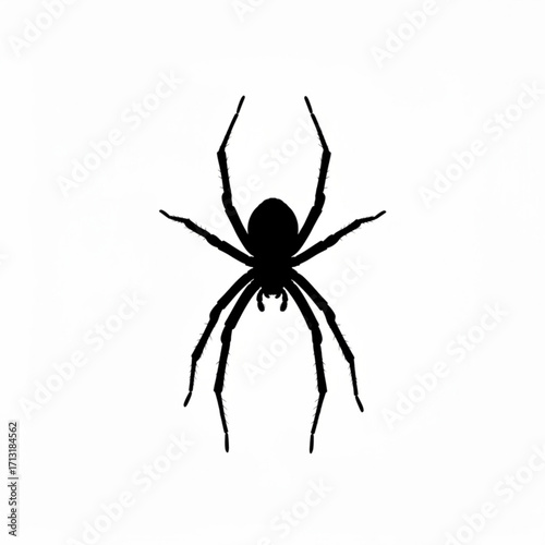 Silhouette of a spider with eight legs and two pedipalps on a plain white background displayed centrally created with generative ai