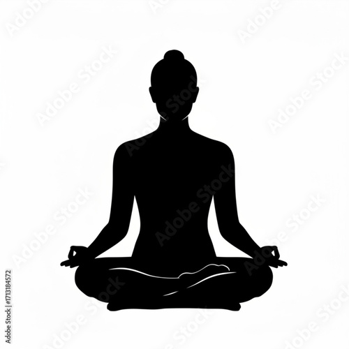 Silhouette of a woman in a lotus position meditating with hands in a mudra on a white background created with generative ai