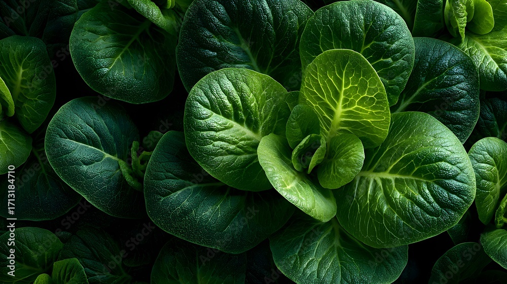 Fototapeta premium Fresh green valerianella locusta leaves create a visually appealing backdrop with intricate vein patterns.