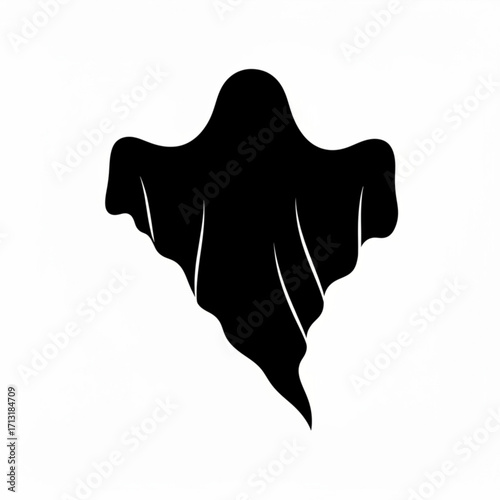 A silhouette of a ghost with no facial features floating against a white background in a spooky style created with generative ai