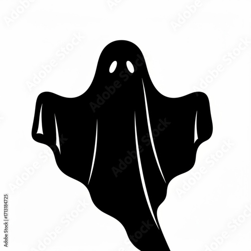 A simple black and white graphic of a ghost with two eye holes on a white background illustration created with generative ai