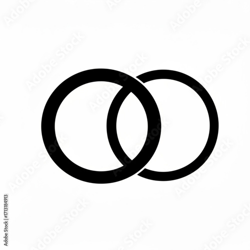 Two interlocking black circles on a white background creating a simple and modern graphic design element