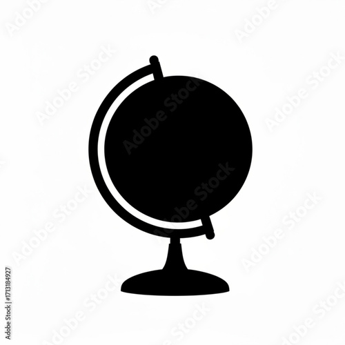 A simple black and white illustration of a globe with a stand for educational purposes and geography study