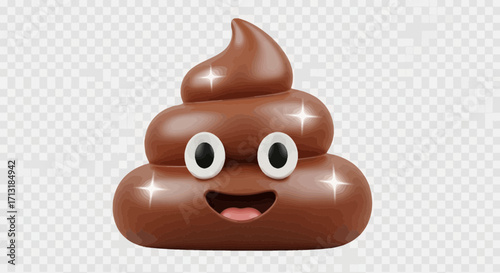 A cheerful, 3D-rendered cartoon poop emoji with a smiling face and shiny highlights.