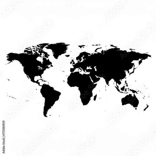 A world map illustration showing the continents in black on a white background in a simple flat style