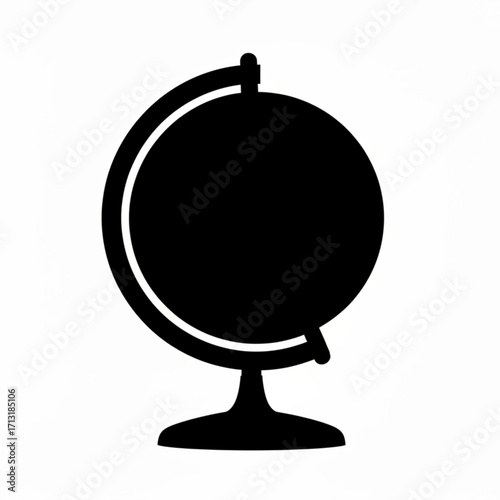 A simple black and white silhouette of a globe on a stand for educational or decorative purposes shown here