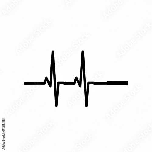Black electrocardiogram line showing heart rhythm on a white background in a minimalist style graphic design