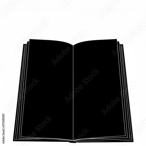 Open book with black pages and white trim isolated on a white background in a simple vector graphic