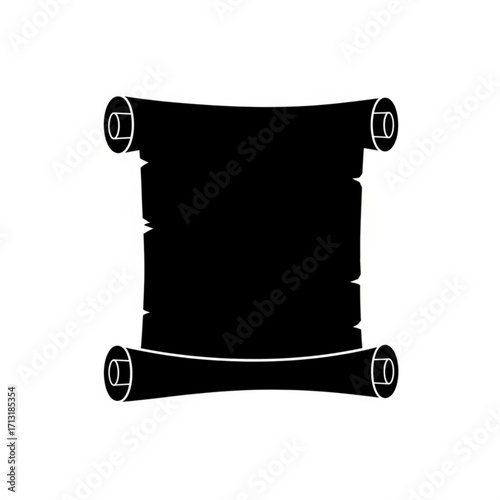 Illustration of a black scroll with curled edges on a white background in a simple vector graphic