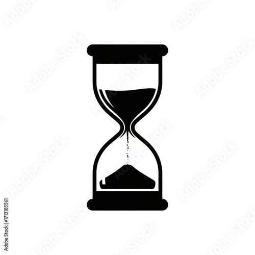 Illustration of a black and white hourglass with sand flowing, representing time passing in a simple design