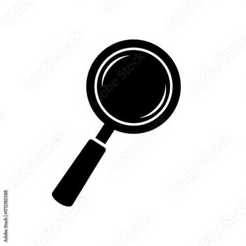 A simple black and white vector illustration of a magnifying glass with a handle and round lens shape