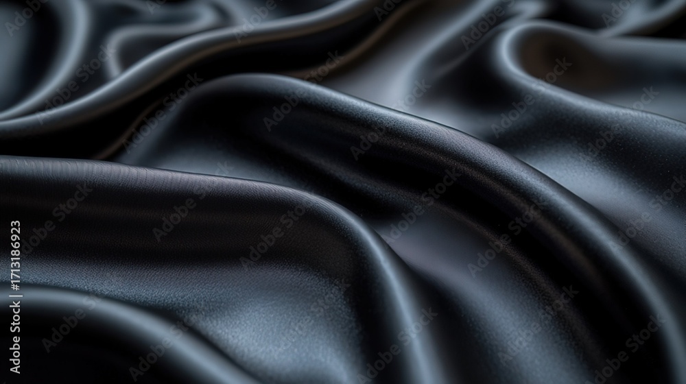 Fototapeta premium Close - up of Black Satin Fabric with Rich Textures and Soft Folds