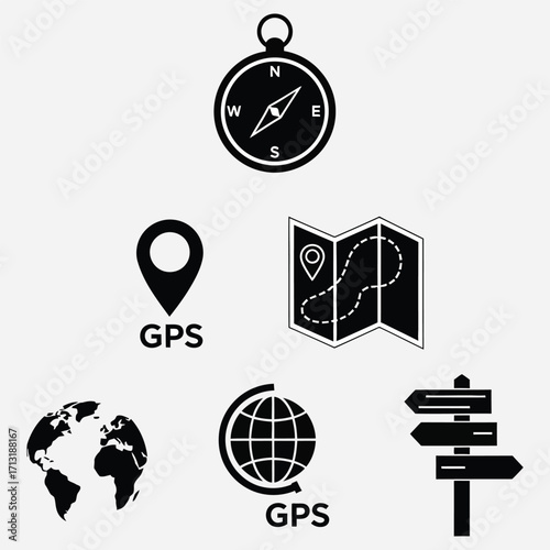 Collection of navigational tools and maps for travel and exploration