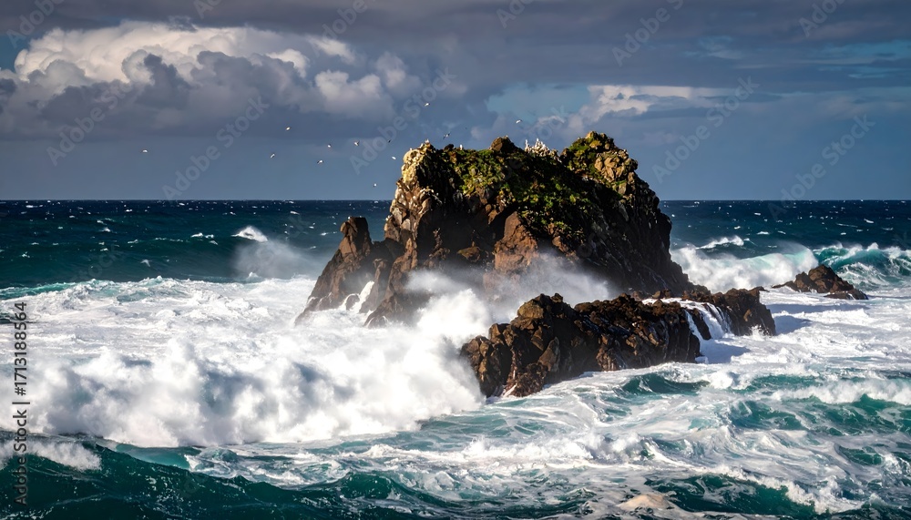 Fototapeta premium Rocky coastline during a stormy weather