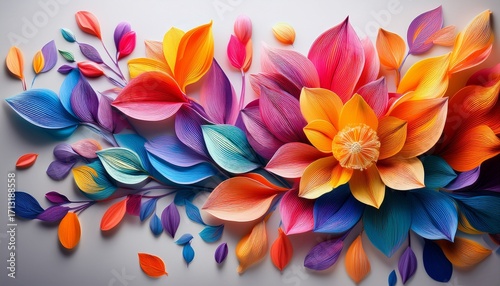 Vibrant Floral Illustration With Colorful Petals On Light Background