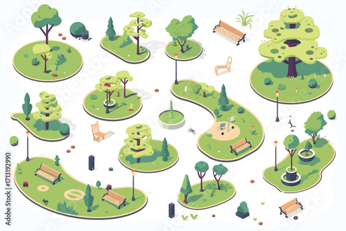 Park set isometric sign isolated