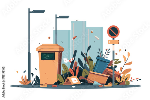 trash pile in street container isolated
