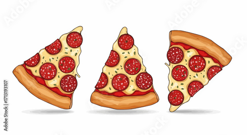 Three slices of pepperoni pizza delicious italian cuisine with crusty dough, melted cheese, and savory toppings a culinary delight for pizza lovers