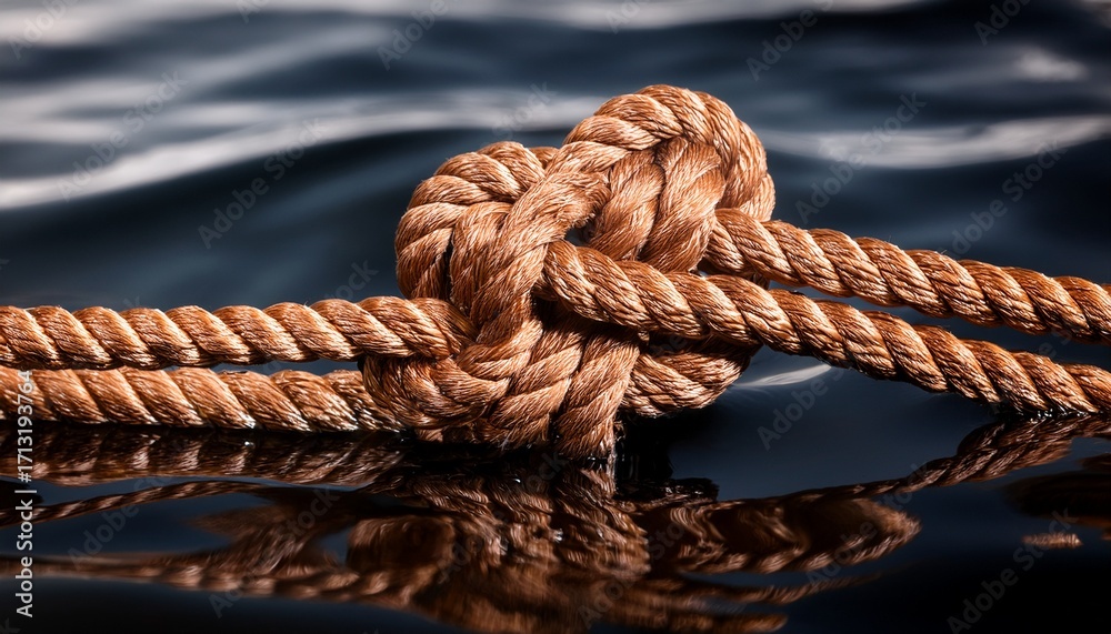 Fototapeta premium Brown Rope Knot In Dark Water