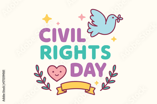 Civil rights day celebration with dove of peace heart and laurel wreath