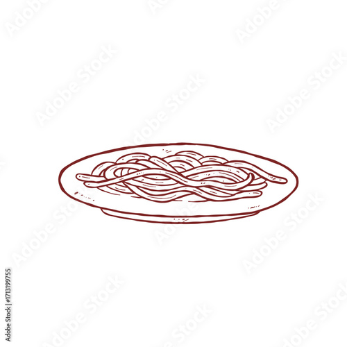 fried noodle on plate hand drawn style illustration