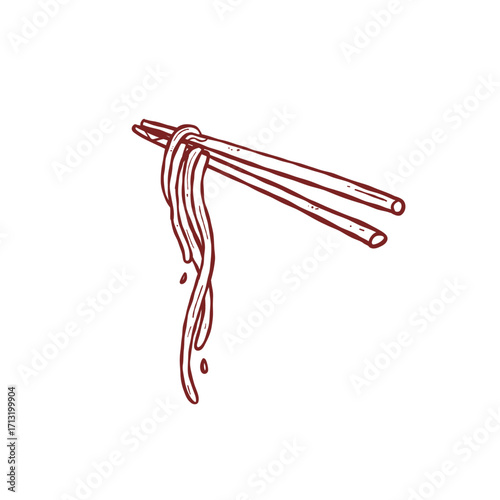 chopstick with noodle drawn style illustration